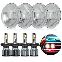 Walmart 5-3/4 Crystal Clear Metal Glass Headlight LED 10000LM H4 Light Bulb Headlamp Set offer