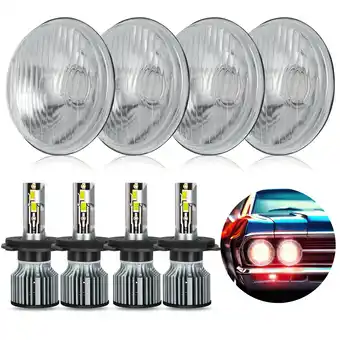 Walmart 5-3/4 Crystal Clear Metal Glass Headlight LED 10000LM H4 Light Bulb Headlamp Set offer