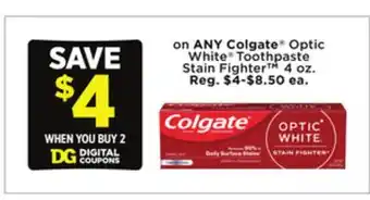 Dollar General Colgate Optic White Toothpaste Stain Fighter offer