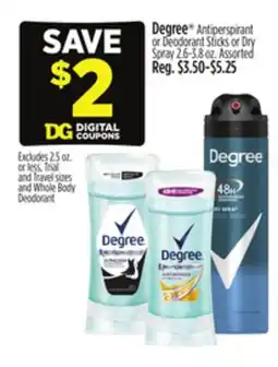 Dollar General Degree Antiperspirant or Deodorant Sticks or Dry Spray 2.6-3.8 oz offer