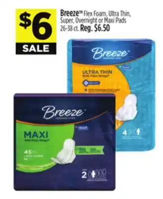 Dollar General Breeze Flex Foam, Ultra Thin, Super, Overnight or Maxi Pads offer