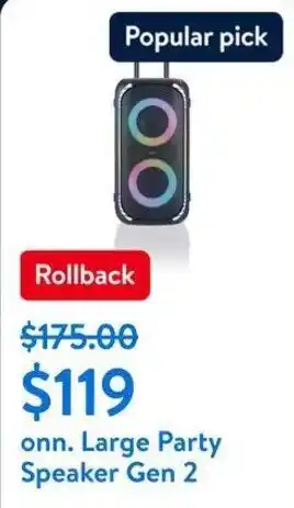 Walmart onn. Large Party Speaker Gen 2 offer