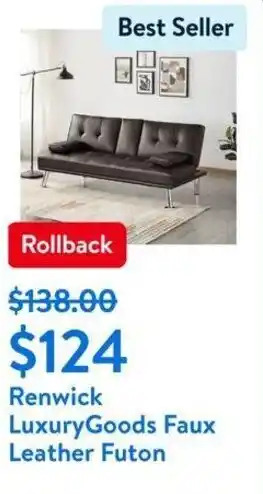 Walmart Renwick Luxury Goods Faux Leather Futon offer