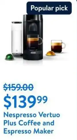 Walmart Nespresso Vertuo Plus Coffee and Espresso Maker offer