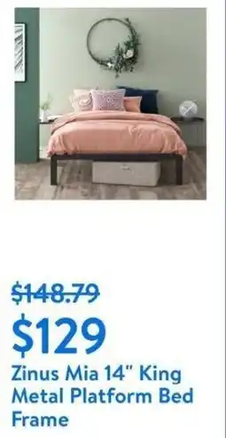 Walmart Zinus Mia 14" King Metal Platform Bed Frame offer