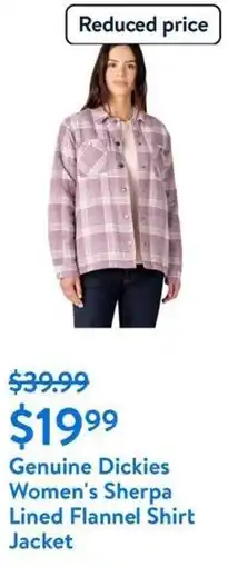 Walmart Genuine Dickies Women's Sherpa Lined Flannel Shirt Jacket offer