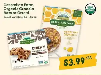 Sprouts Farmers Market Cascadian Farm Organic Granola Bars or Cereal offer