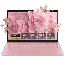 Walmart Auusda 15.6 Business Laptop, 32GB RAM 1TB SSD, Windows 11 Pro Computers, Intel N95 CPU, Pink offer