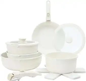 Walmart Country Kitchen 13-Pc Pots and Pans Set with Removable Handles Nonstick Cookware Set, Cream offer