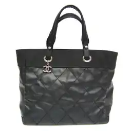 Walmart Pre-Owned Chanel Paris Biarritz A34209 Women's Coated Canvas,Leather Tote Bag Black (Good) offer