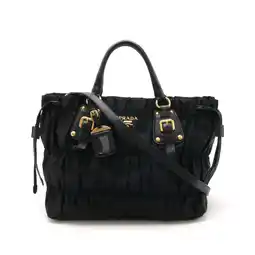 Walmart Pre-Owned PRADA Gathered Tote Bag Handbag Shoulder Nylon Leather NERO Black BN1788 (Good) offer