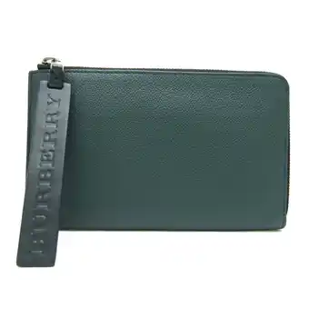 Walmart Pre-Owned Burberry L-shaped Zipper Mini Men's Leather Clutch Bag Dark Green (Good) offer