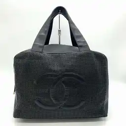 Walmart Pre-Owned CHANEL Mesh Punching Coco Mark Boston Bag Handbag Matte Caviar Skin Black... (Good) offer