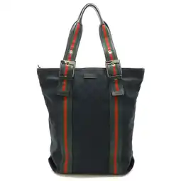 Walmart Pre-Owned GUCCI GG Canvas Webbing Line Tote Bag Shoulder Leather Black Red Green... (Fair) offer