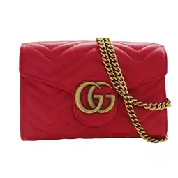 Walmart Pre-Owned GUCCI Women's GG Marmont Shoulder Bag Leather Red 474575 (Good) offer