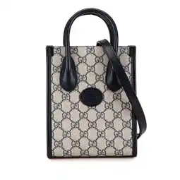 Walmart Pre-Owned Gucci GG Supreme Interlocking G Tote Bag Shoulder 671623 Beige Navy PVC... (Good) offer