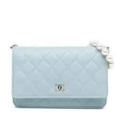 Walmart Pre-Owned Authenticated Chanel Crossbody Bag Lambskin Leather Light Blue Women (Good) offer