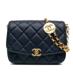 Walmart Pre-Owned Authenticated Chanel Crossbody Bag Lambskin Leather Navy Women offer