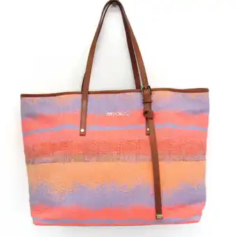 Walmart Pre-Owned Jimmy Choo Women's Leather,Canvas Tote Bag Orange,Purple (Good) offer