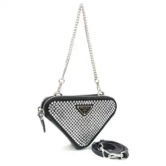 Walmart Pre-Owned Prada Shoulder Bag Triangle Pouch 1NR015 Black Leather Crystal Handbag... (Good) offer