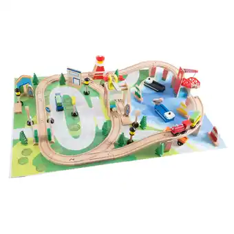 Walmart 75-Piece Wooden Train Set Including Wood Tracks, Trains, Cars, Boats, and Accessories by Hey! Play! offer