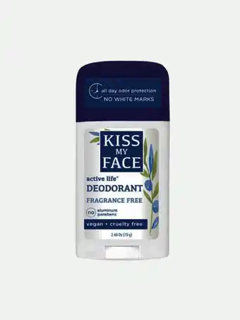 Walmart Active Life Fragrance-Free Deodorant Stick by Kiss My Face for Unisex - 2.48 oz Deodorant Stick offer