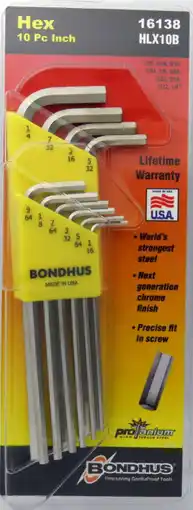 Walmart bondhus 16138 set of 10 hex l-wrenches with briteguard finish, long length, sizes 1/16-1/4-inch offer