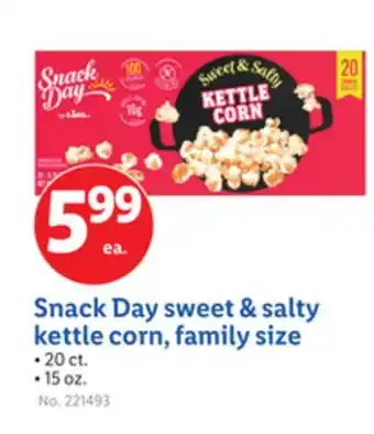 Lidl Snack Day sweet & salty kettle corn, family size offer