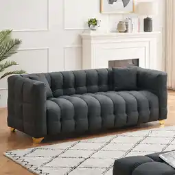 Walmart Aukfa 80 Modern Comfy Sofa, Deep Tufted Couch for Living Room, 2 Pillows, Leathaire, Black offer