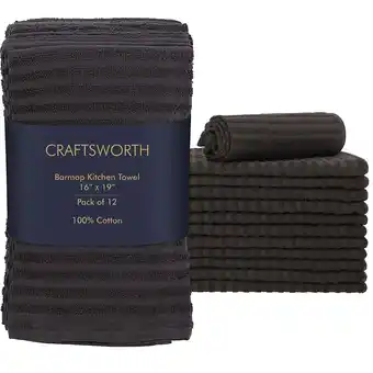 Walmart Craftsworth 100% Kitchen Bar Mop Towels, 16x19 - Pack of 12, Ribbed Charcoal Grey offer