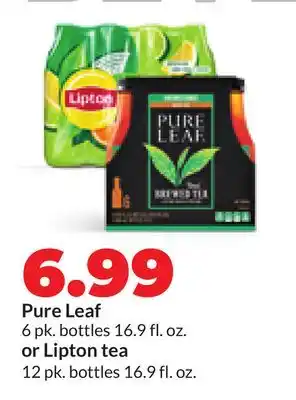 Hy-Vee Pure Leaf 6 pk. bottles 16.9 fl. oz. or Lipton tea 12 pk. bottles 16.9 fl. oz offer