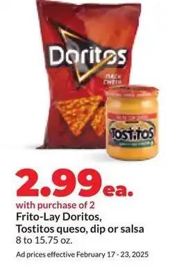 Hy-Vee Frito-Lay Doritos, Tostitos queso, dip or salsa offer