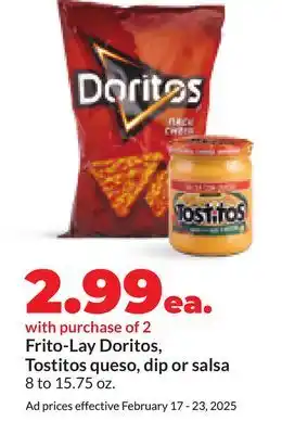 Hy-Vee Frito-Lay Doritos, Tostitos queso, dip or salsa offer