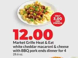 Hy-Vee Market Grille Heat & Eat white cheddar macaroni & cheese with BBQ pork ends dinner for 4 offer