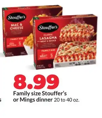 Hy-Vee Family size Stouffer's or Mings dinner offer