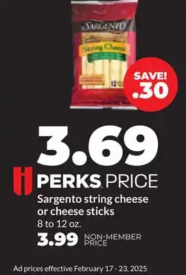 Hy-Vee Sargento string cheese or cheese sticks offer