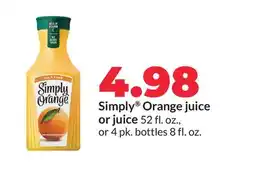 Hy-Vee Simply Orange juice or juice offer