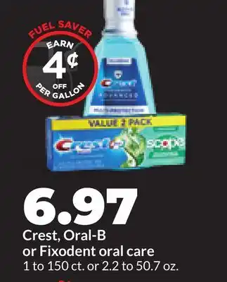 Hy-Vee Crest, Oral-B or Fixodent oral care offer