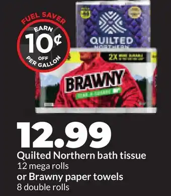 Hy-Vee Quilted Northern bath tissue 12 mega rolls or Brawny paper towels 8 double rolls offer