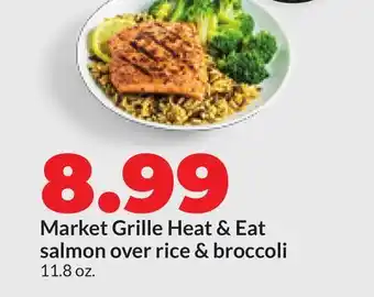 Hy-Vee Market Grille Heat & Eat salmon over rice & broccoli offer