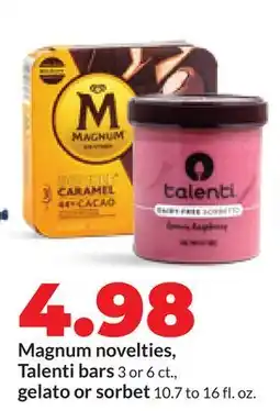 Hy-Vee Magnum novelties, Talenti bars 3 or 6 ct., gelato or sorbet offer