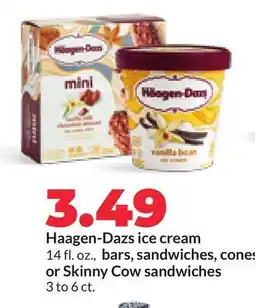 Hy-Vee Haagen-Dazs ice cream 14 fl. oz., bars, sandwiches, cones or Skinny Cow sandwiches 3 to 6 ct offer