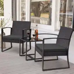 Walmart Devoko 3 Pieces Outdoor Plastic Bistro Set Patio Conversation Set with Cushion and Table, Black offer