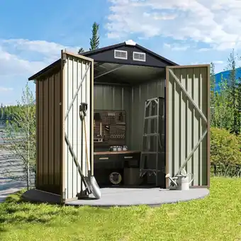 Walmart Outdoor Metal Storage Shed 6 x 4 ft, GVDV Updated Steel Garden Shed with Door & Lock, Brown offer