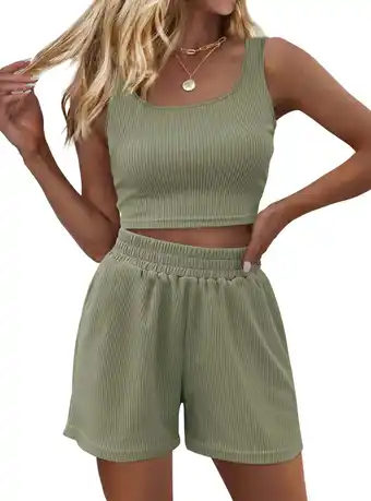 Walmart SUNBS Women's Lounge Set Two Piece Sleeveless High Waisted Shorts Summer Outfits 2025 offer