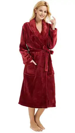 Walmart HEARTNICE Womens Fleece Robes, Plush Long Bathrobe Soft Warm Robes,(Wine,S-M) offer