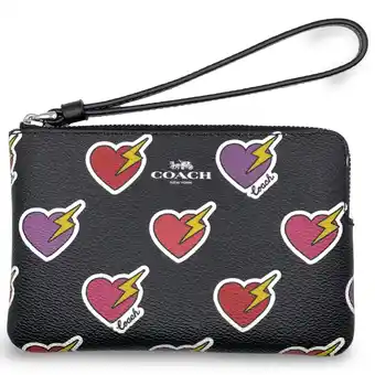 Walmart Coach Women's Small Corner Zip Wristlet with Heart Bolt Print (Black Multi) offer