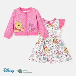 Walmart Disney Winnie the Pooh Baby Girls Allover Print Dress and knitwear cardigan Outfit Set Sizes 3-24M offer