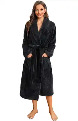 Walmart HEARTNICE Womens Fleece Robes, Soft Warm Pineapple Fleece Plush Long Bathrobe,(Black,L-XL) offer