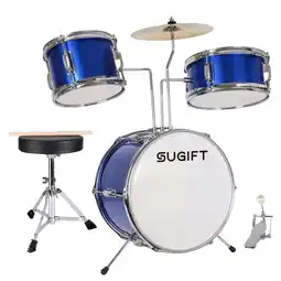 Walmart SUGIFT 3-Piece Junior Drum Set with Throne, Pedal, Drumsticks, Blue offer